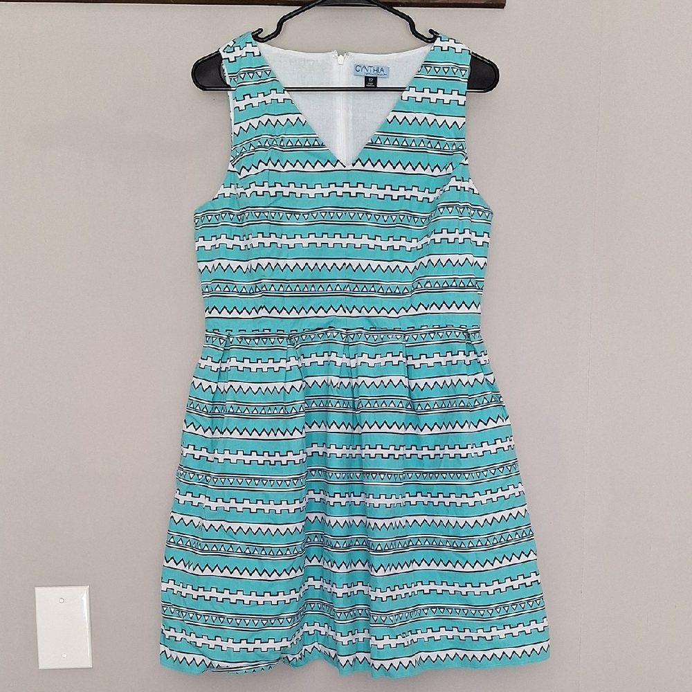 Women's Aqua and White Mini Dress